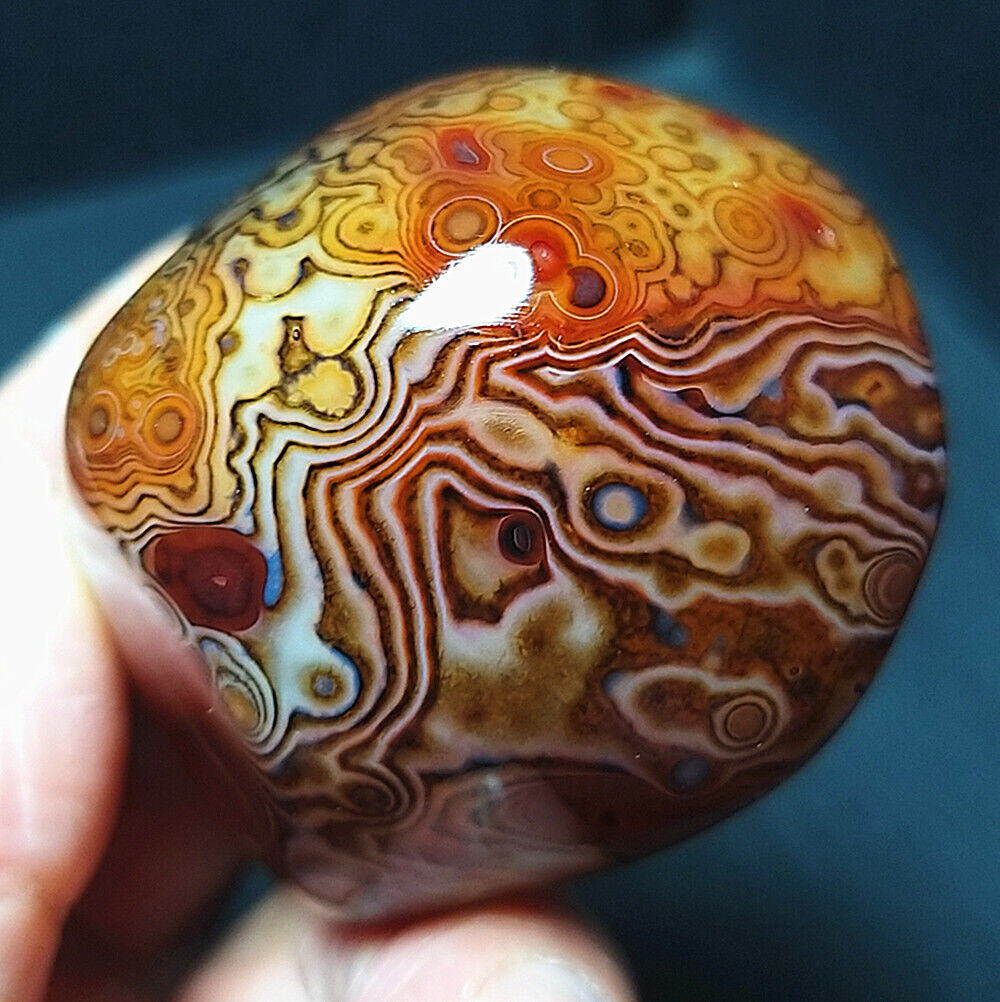 TOP 79G Natural Polished Silk Banded Lace Agate Crystal Madagascar A3406