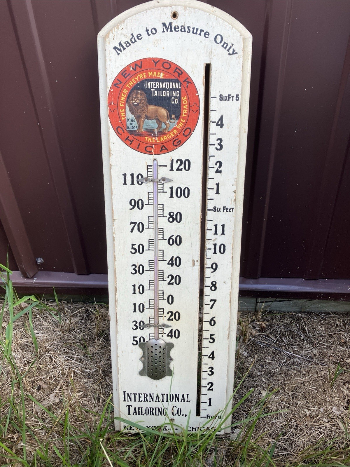 Rare Early 1900’s ANTIQUE INTERNATIONAL TAILORING CO. WOODEN LION THERMOMETER Rare Early 1900’s ANTIQUE INTERNATIONAL TAILORING CO. WOODEN LION THERMOMETER