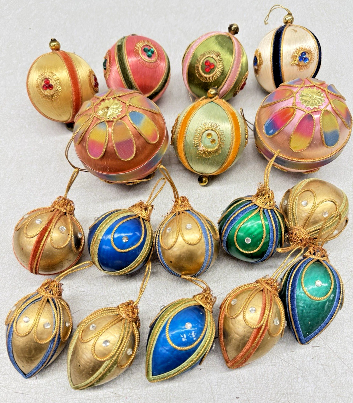 Beautiful Vintage Lot Ornate Embellished Christmas Ornaments Silk Satin Ribbon