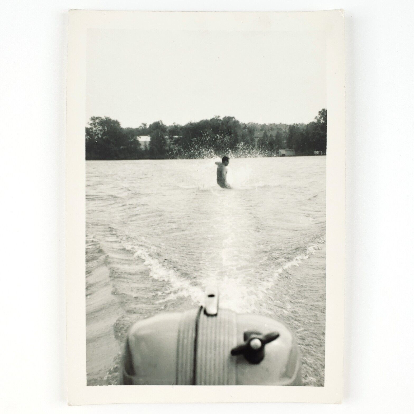 Falling Water Ski Man Photo 1950s Boat Motor Skiing Accident Snapshot Art C1766