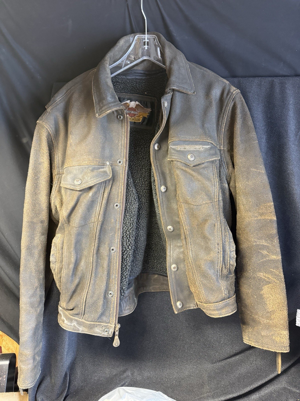 Vintage Harley Davidson Distressed Heavy Leather Jacker Sherpa Billings Size M