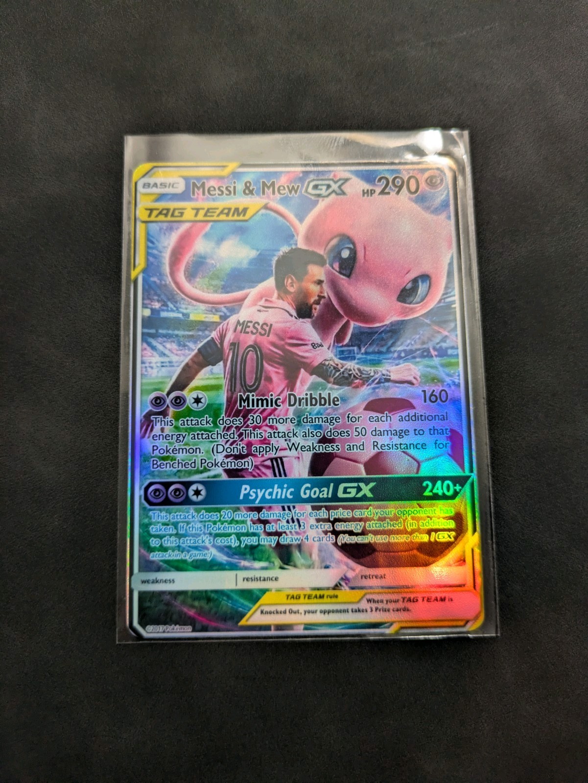 Messi & Mew Tag Team Soccar Holographic Display Card Messi & Mew Tag Team Soccar Holographic Display Card