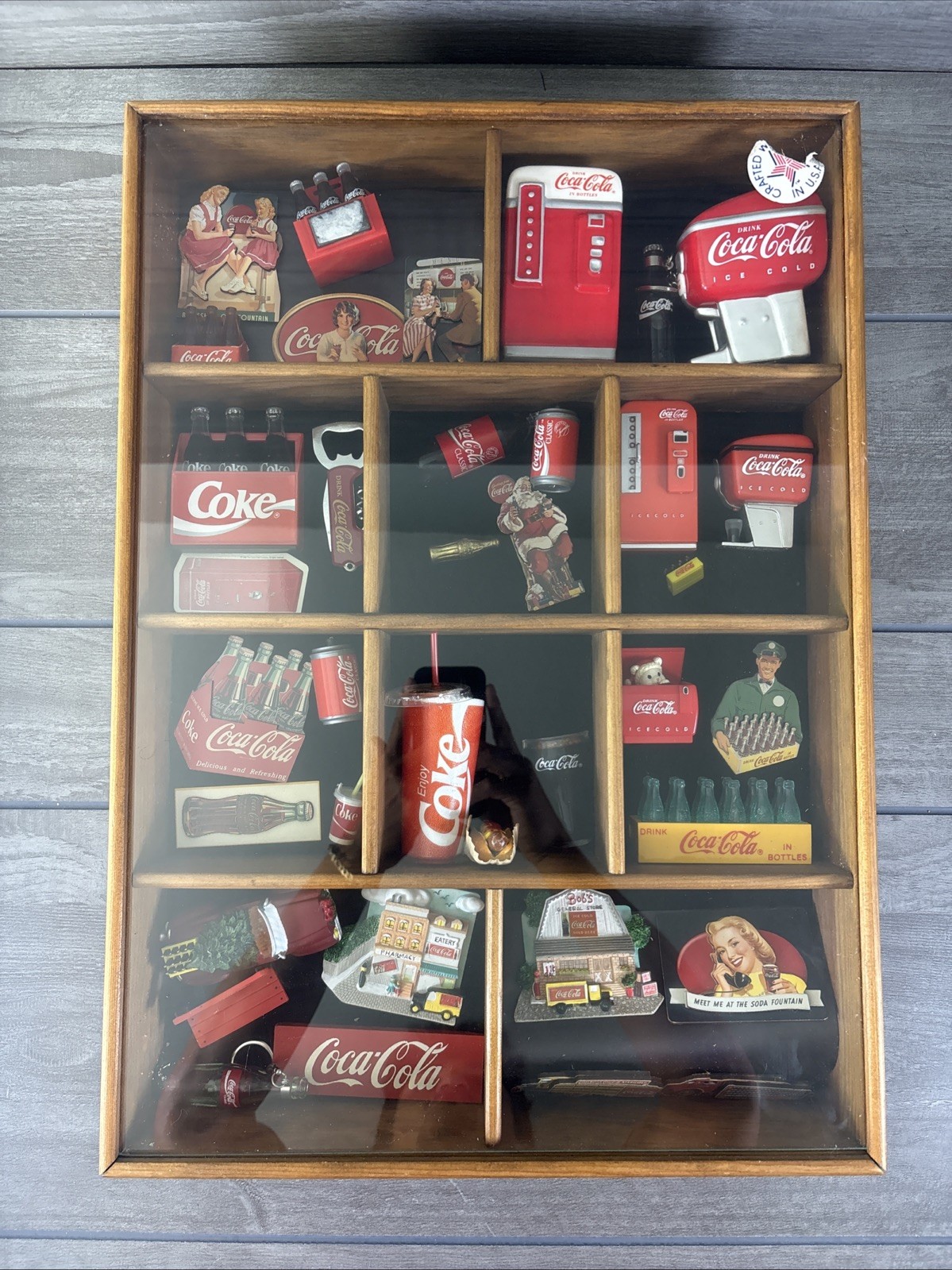 Vintage Coca-Cola Miniature Collectibles Shadow Box Coke Magnets 20in. x 14in.