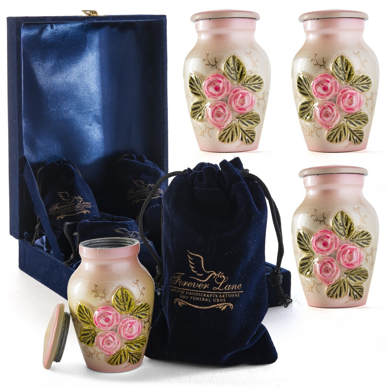 Small Cremation Urn for Human Ashes Keepsake Pink Flowers - Set of 4 Small Cremation Urn for Human Ashes Keepsake Pink Flowers - Set of 4