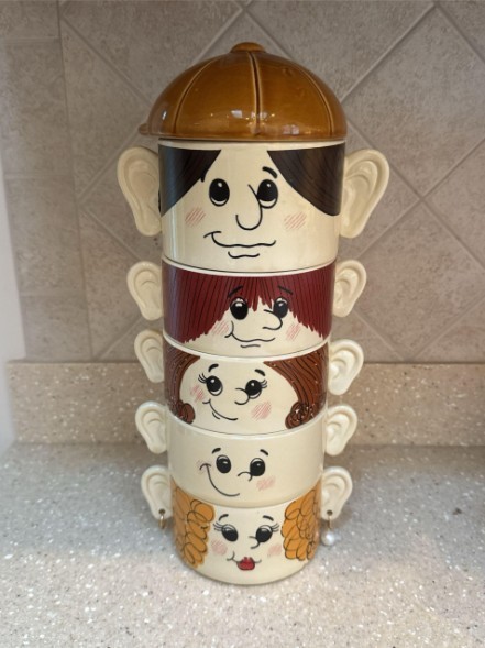 Enesco 6 Pc Set SOUPERS Family Stacking Soup Bowls with Hat; Vintage Japan