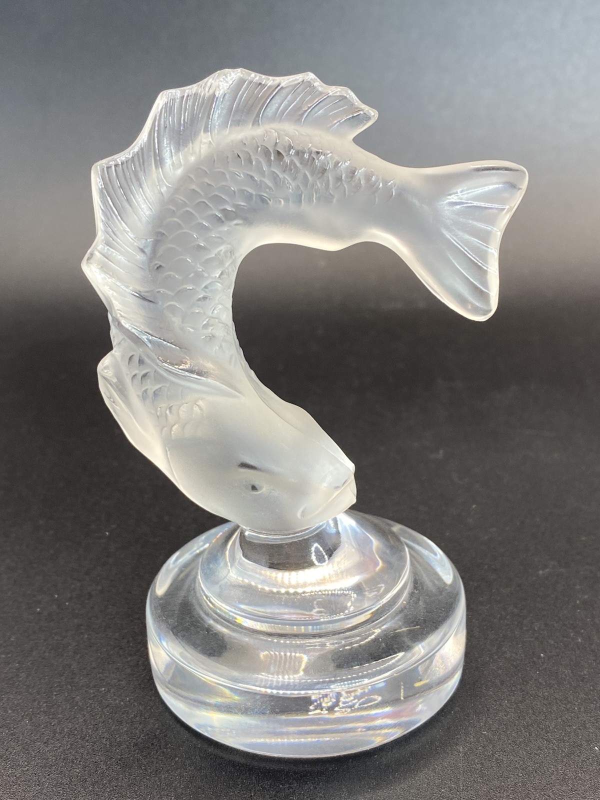 Lalique France frosted crystal "Goujon" leaping fish figurine (Model #11717). Lalique France frosted crystal "Goujon" leaping fish figurine (Model #11717).