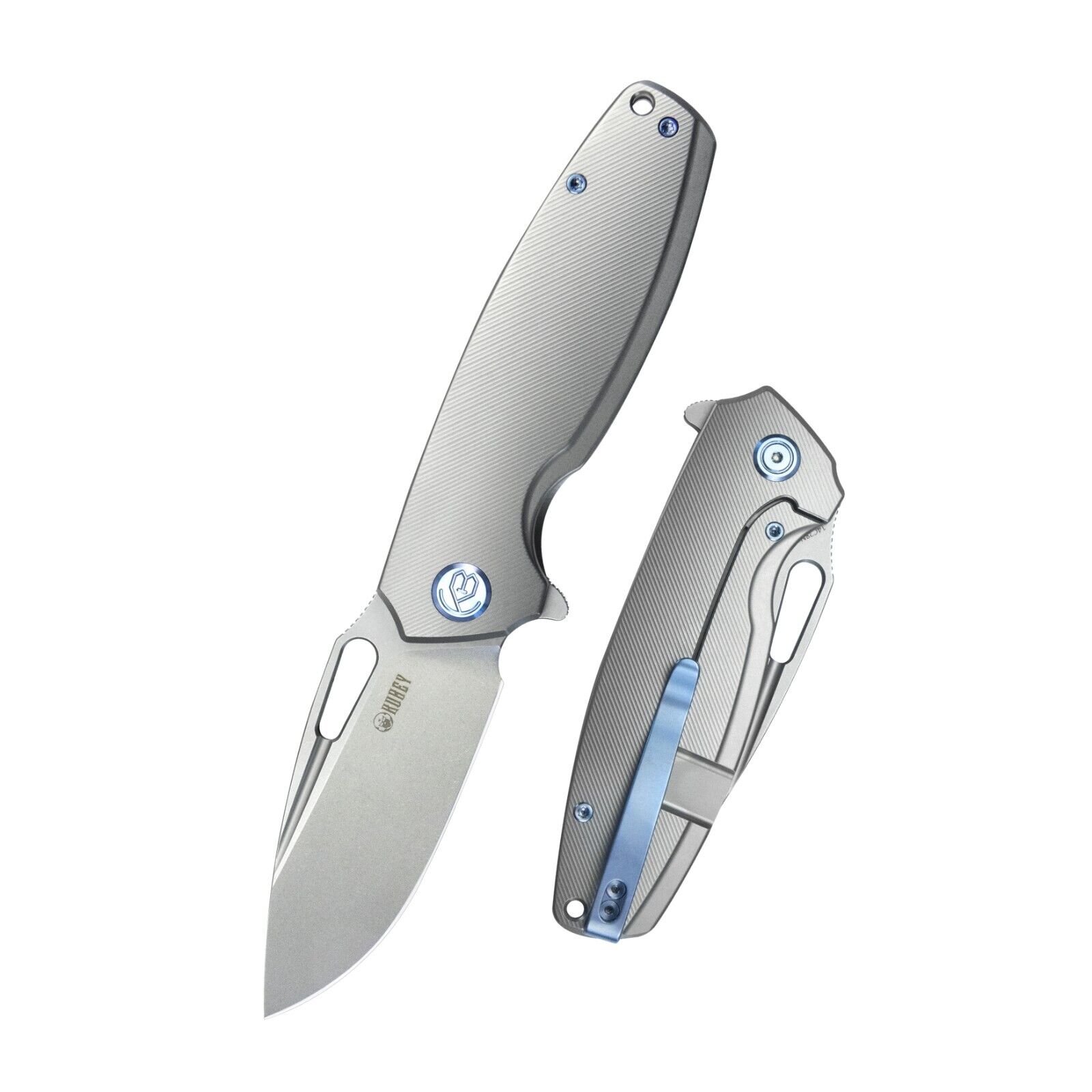 KUBEY Tityus Pocket Knife 14C28N Blade Contoured Titanium Handle Milled Clip
