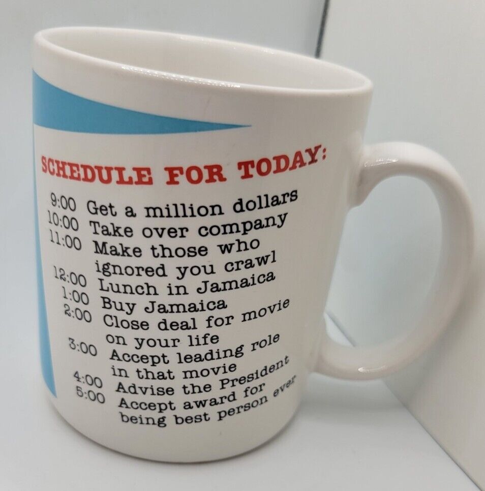 Vintage 1986 Hallmark Shoebox Greetings Coffee Mug Cup Schedule For Today