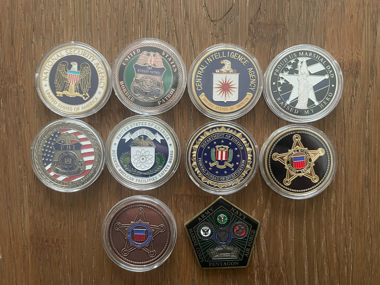 FEDERAL LAW ENFORCEMENT CHALLENGE COIN LOT OF 10 FBI, CIA, NSA, MARSHALS, SS FEDERAL LAW ENFORCEMENT CHALLENGE COIN LOT OF 10 FBI, CIA, NSA, MARSHALS, SS