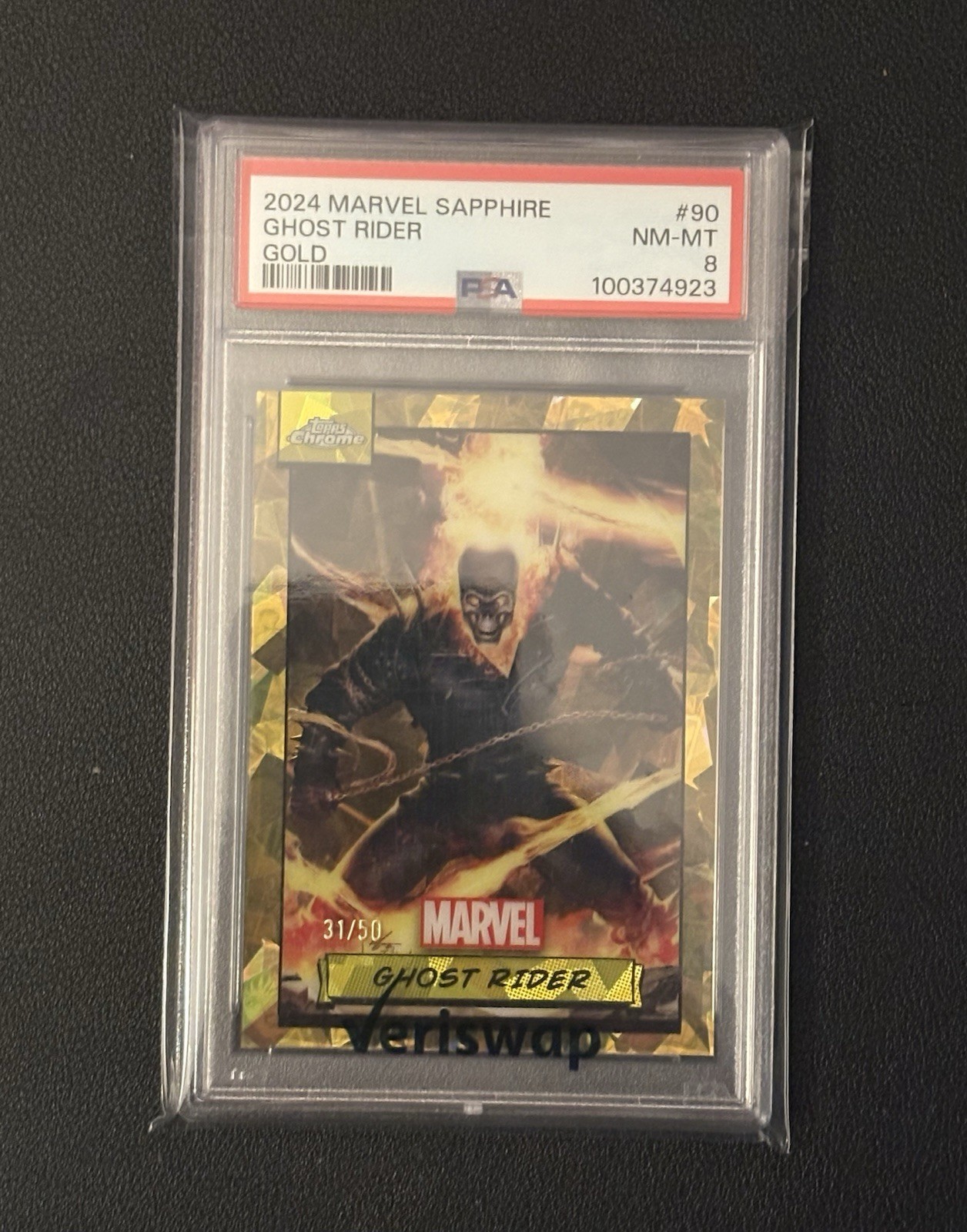2024 Topps Chrome Marvel Sapphire Ghost Rider Gold Parallel /50 #90 PSA 8 2024 Topps Chrome Marvel Sapphire Ghost Rider Gold Parallel /50 #90 PSA 8
