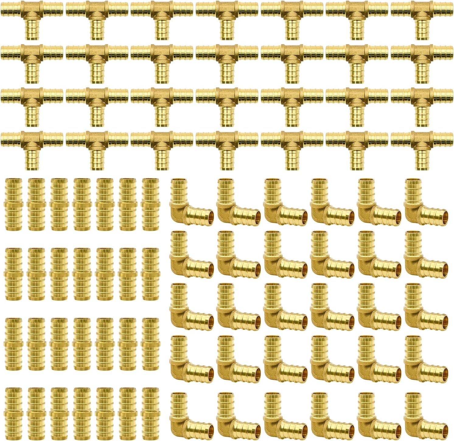 90Pcs 1/2" PEX Fittings, Elbow TEE Straight Couplings Set, PEX Brass Crimp Fitti