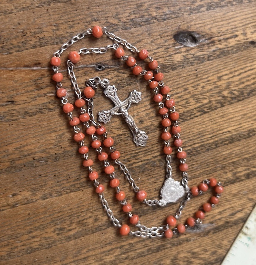Antique French Rosary Real Coral Beads Orange Solid Sterling Silver 13” Prayer Antique French Rosary Real Coral Beads Orange Solid Sterling Silver 13” Prayer