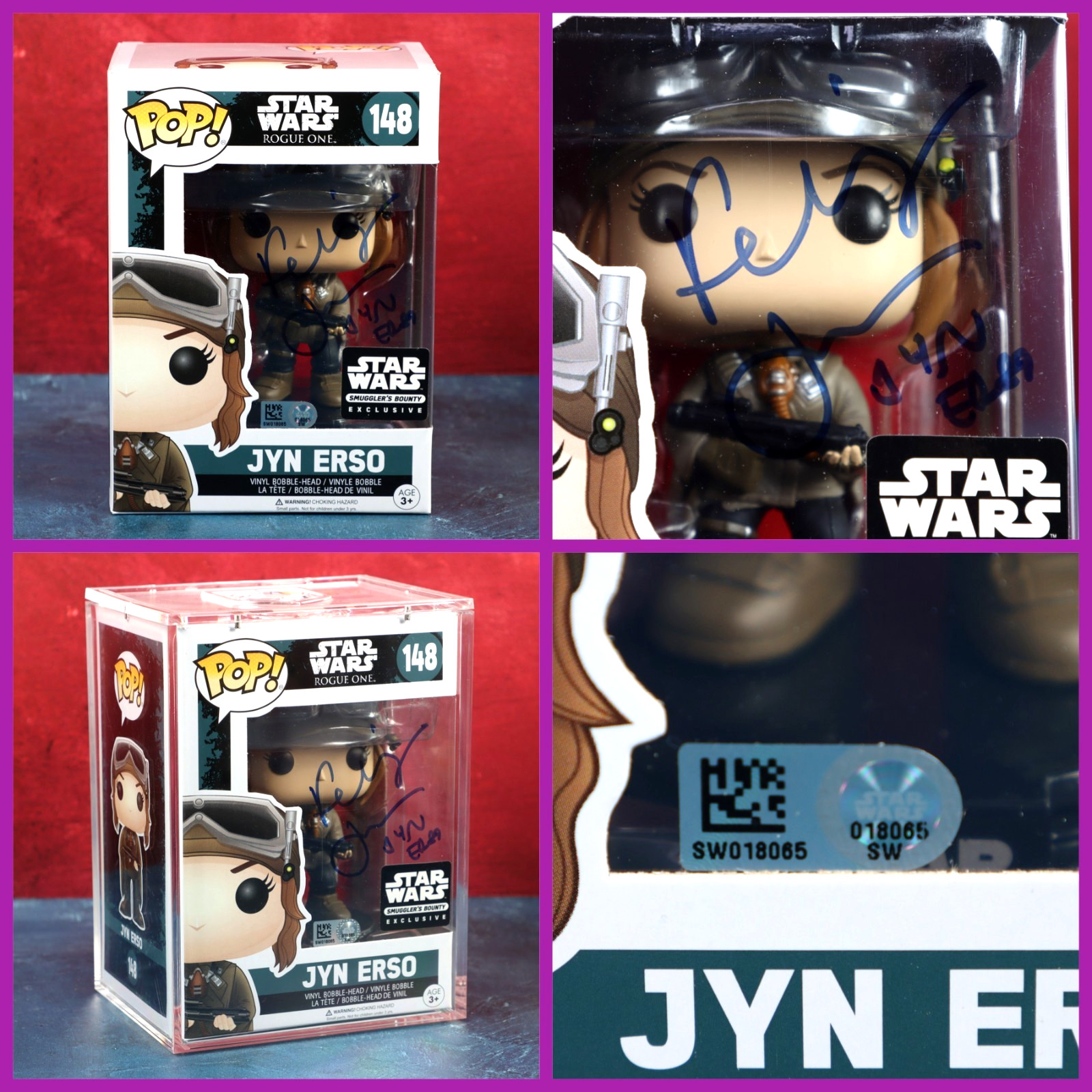 Felicity Jones Jyn Erso Signed Funko Star Wars Rogue One 148 SWAU COA Protector
