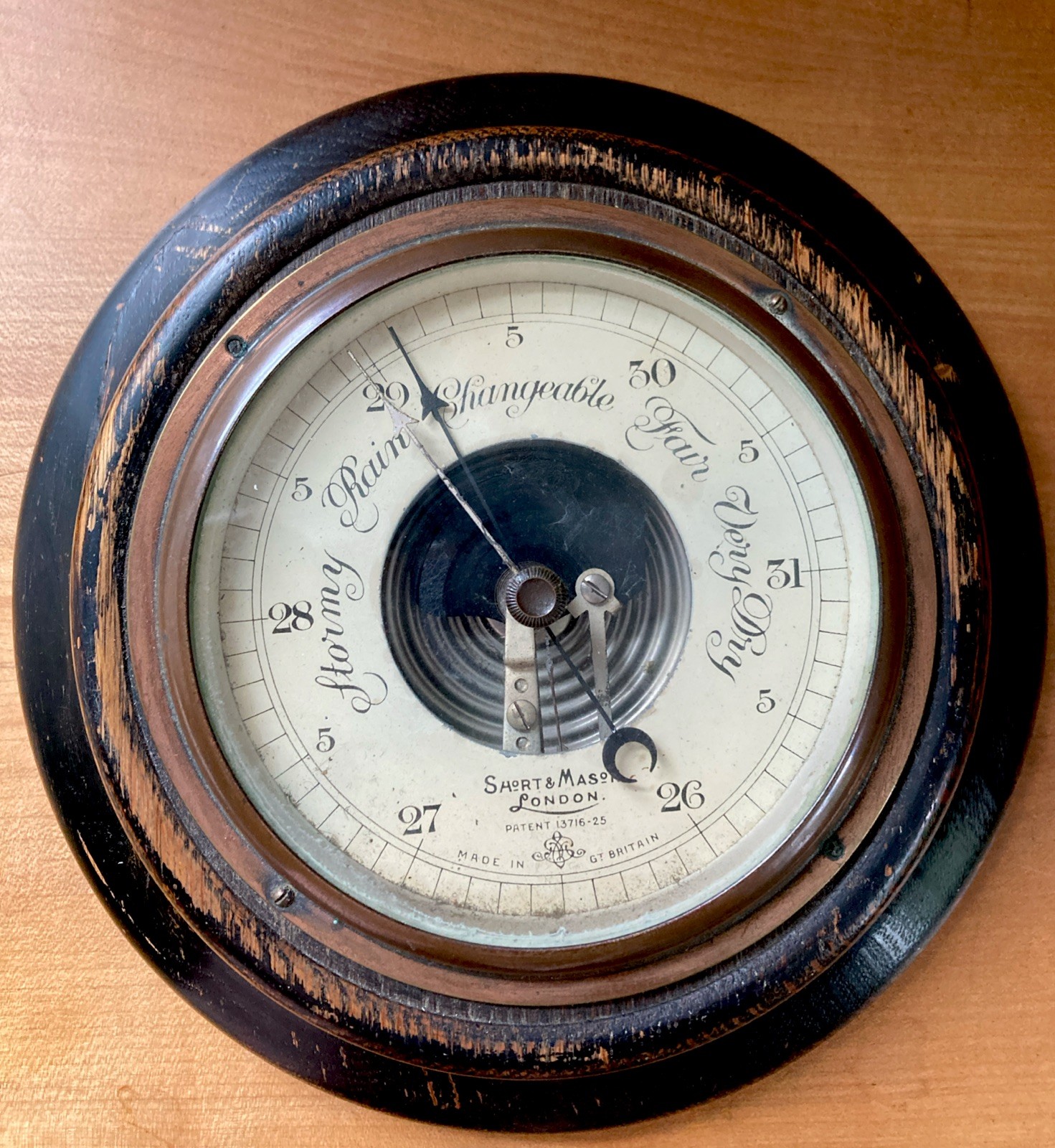 Rare Antique SHORT & MASON Aneroid Barometer /Wood & Copper London England 1925 Rare Antique SHORT & MASON Aneroid Barometer /Wood & Copper London England 1925