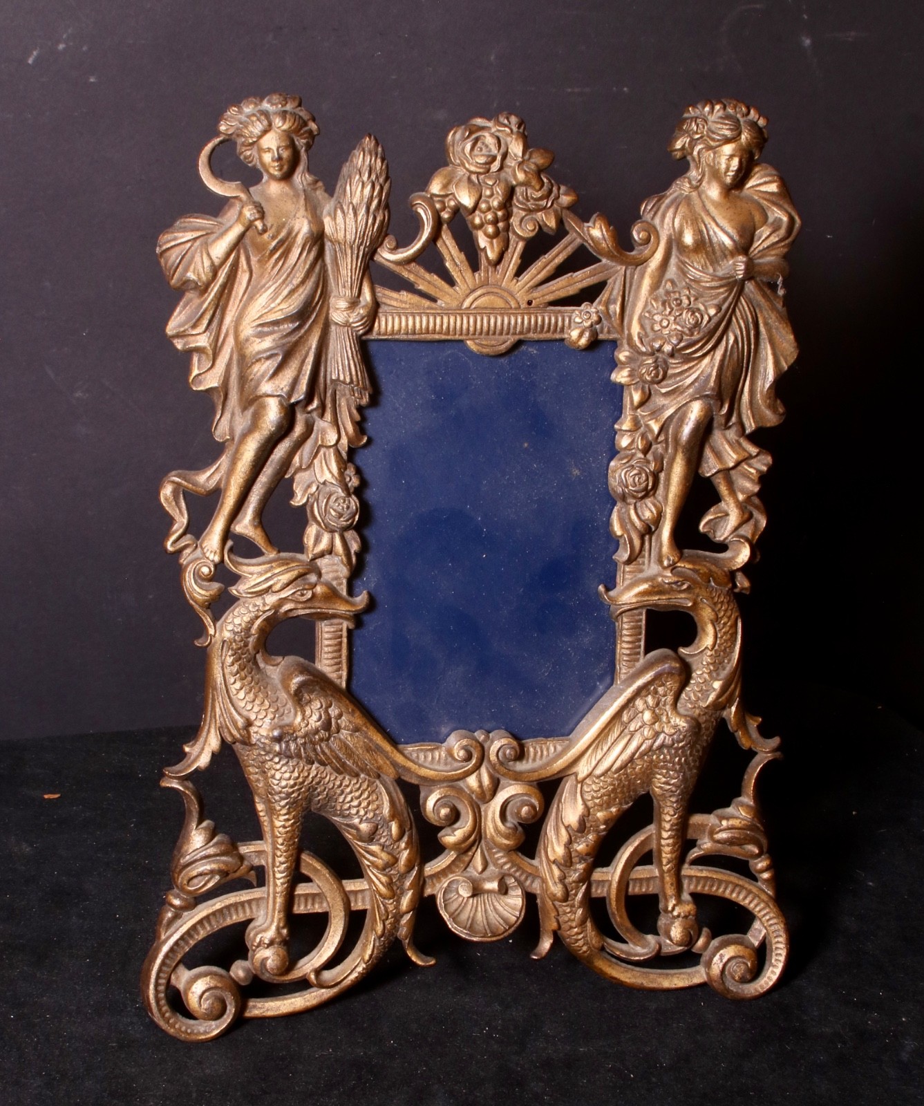 Spectacular Large Antique Brass Bronze Picture Frame Featuring Dames & Gryphons Spectacular Large Antique Brass Bronze Picture Frame Featuring Dames & Gryphons