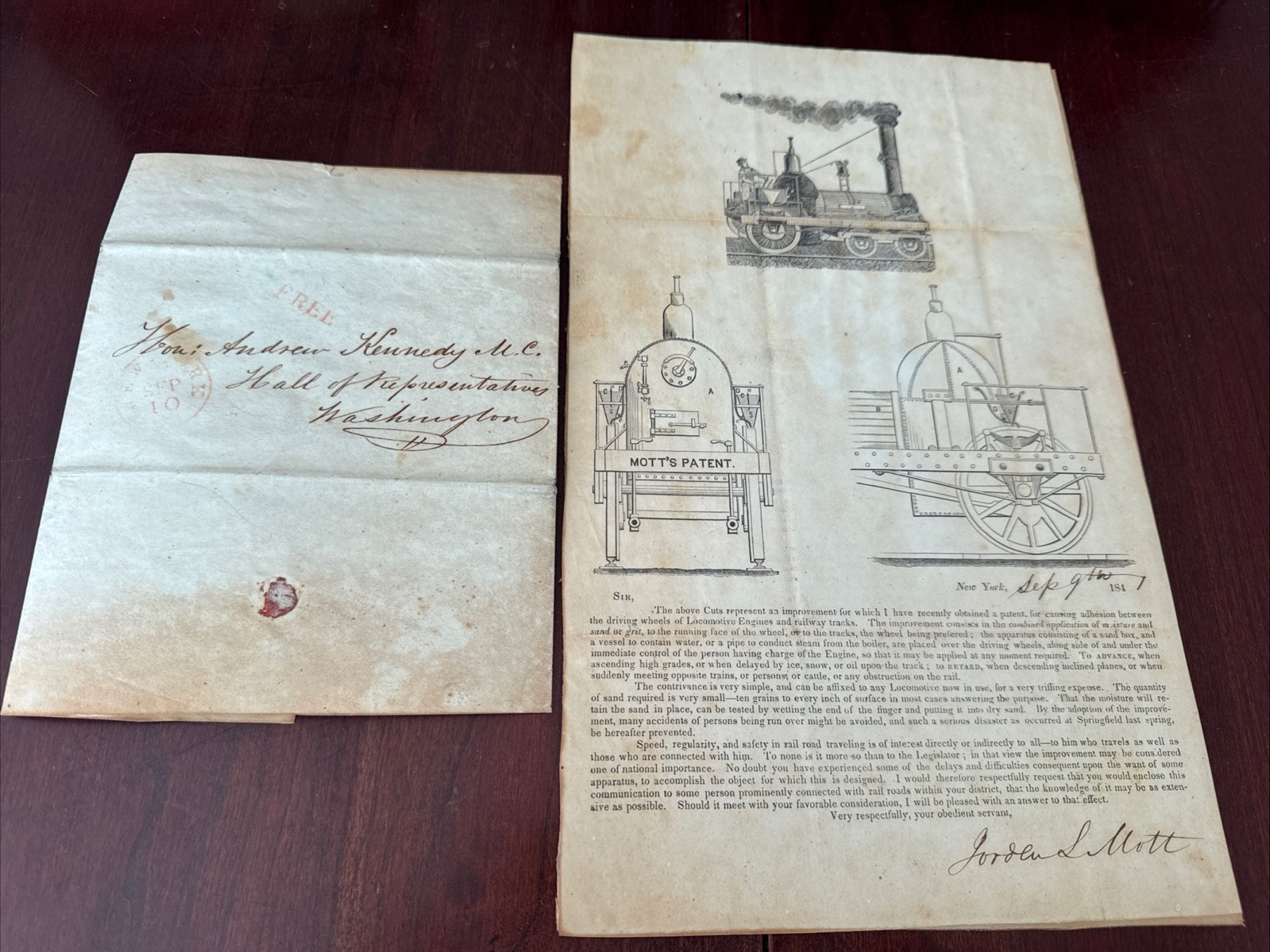Antique 1841 LETTER WRITTEN BY JORDAN L MOTT WITH ORIGINAL ENVELOPE- RARE Antique 1841 LETTER WRITTEN BY JORDAN L MOTT WITH ORIGINAL ENVELOPE- RARE