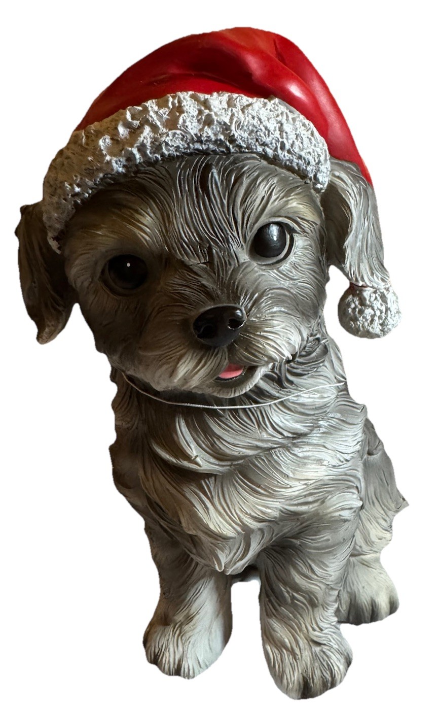 10” Gray Shih Tzu Puppy Figurine Statue Santa Hat Humane World for Animals New