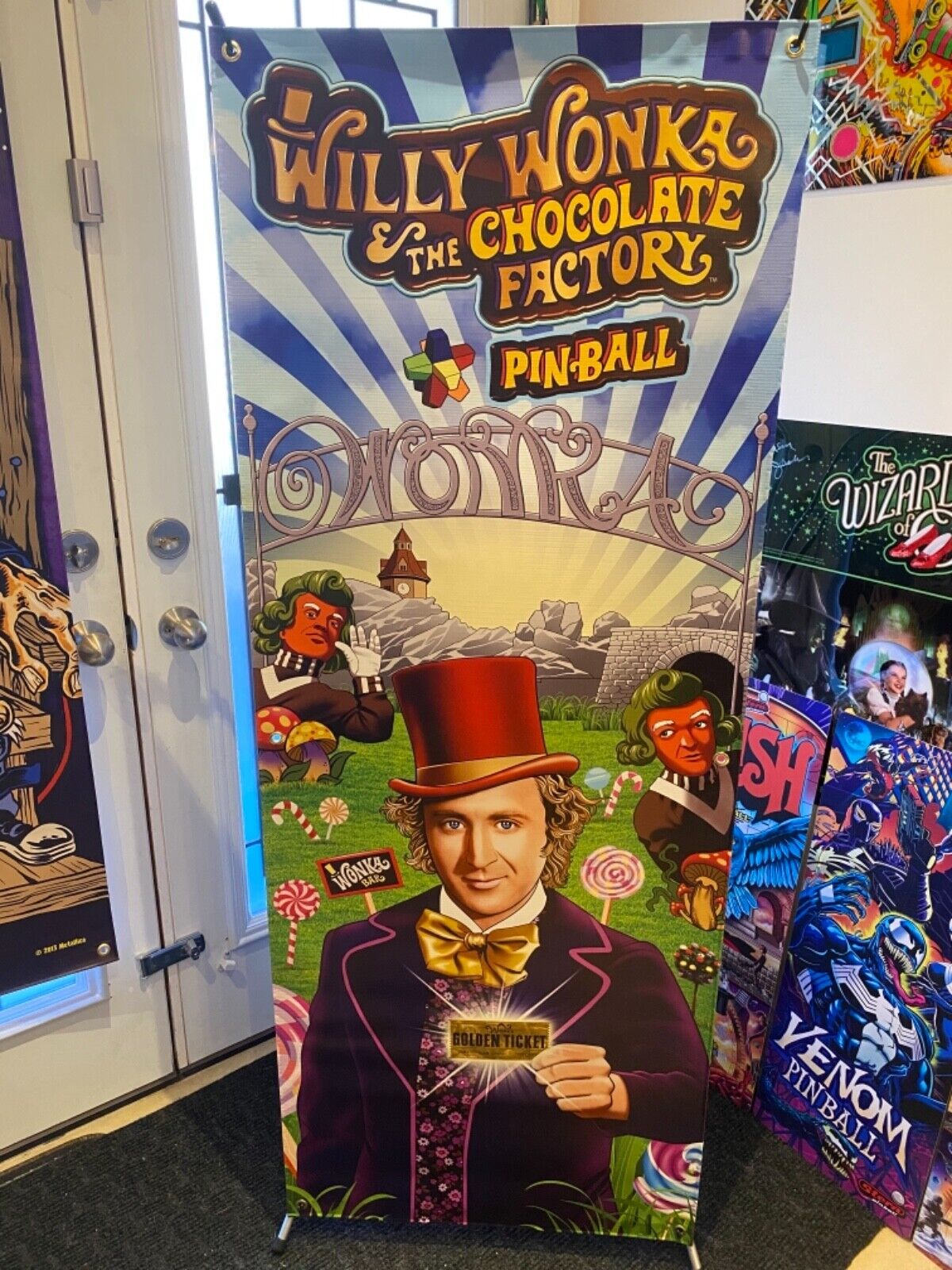 Willy Wonka Heavy Vinyl Pinball Banner 24' x 62', Valentine's Day Gift