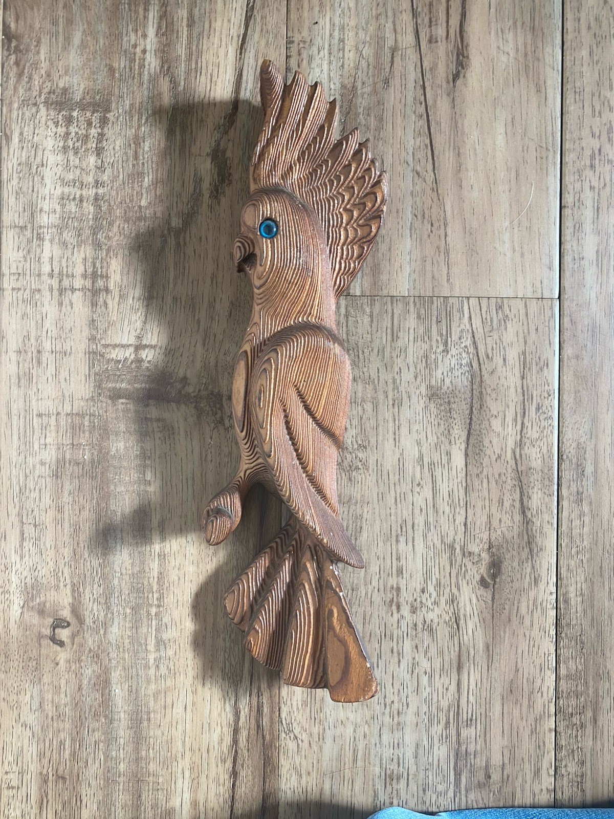 Vtg 1960/70s MCM Carved Wood Bird Cockatoo Wall Art Witco Style Blue Eye Hanging Vtg 1960/70s MCM Carved Wood Bird Cockatoo Wall Art Witco Style Blue Eye Hanging