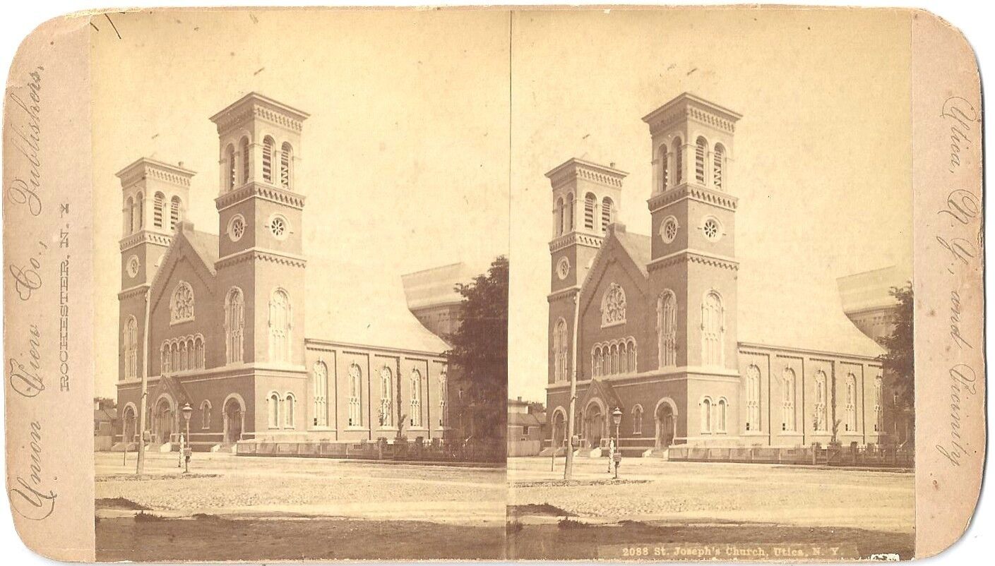 Union Stereoview of St Joseph’s Church, Utica NY c1890s