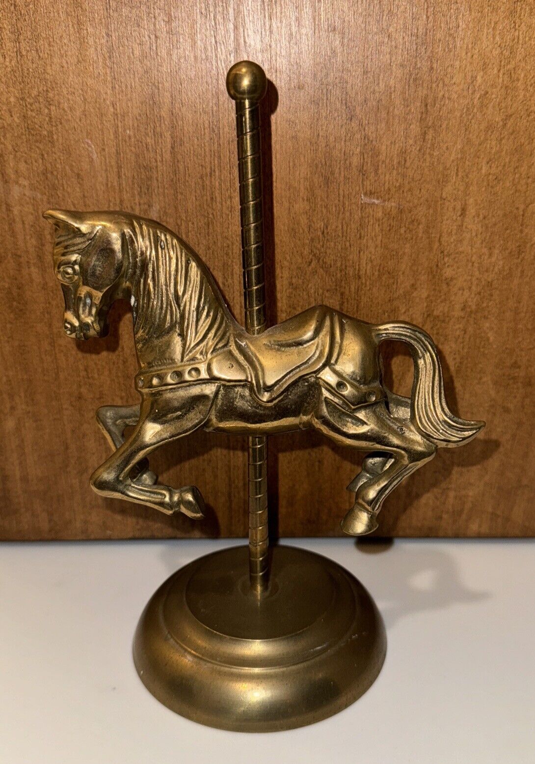 Vintage Enesco 1984 Brass Carousel Horse Sculpture Bronze Collectible Décor
