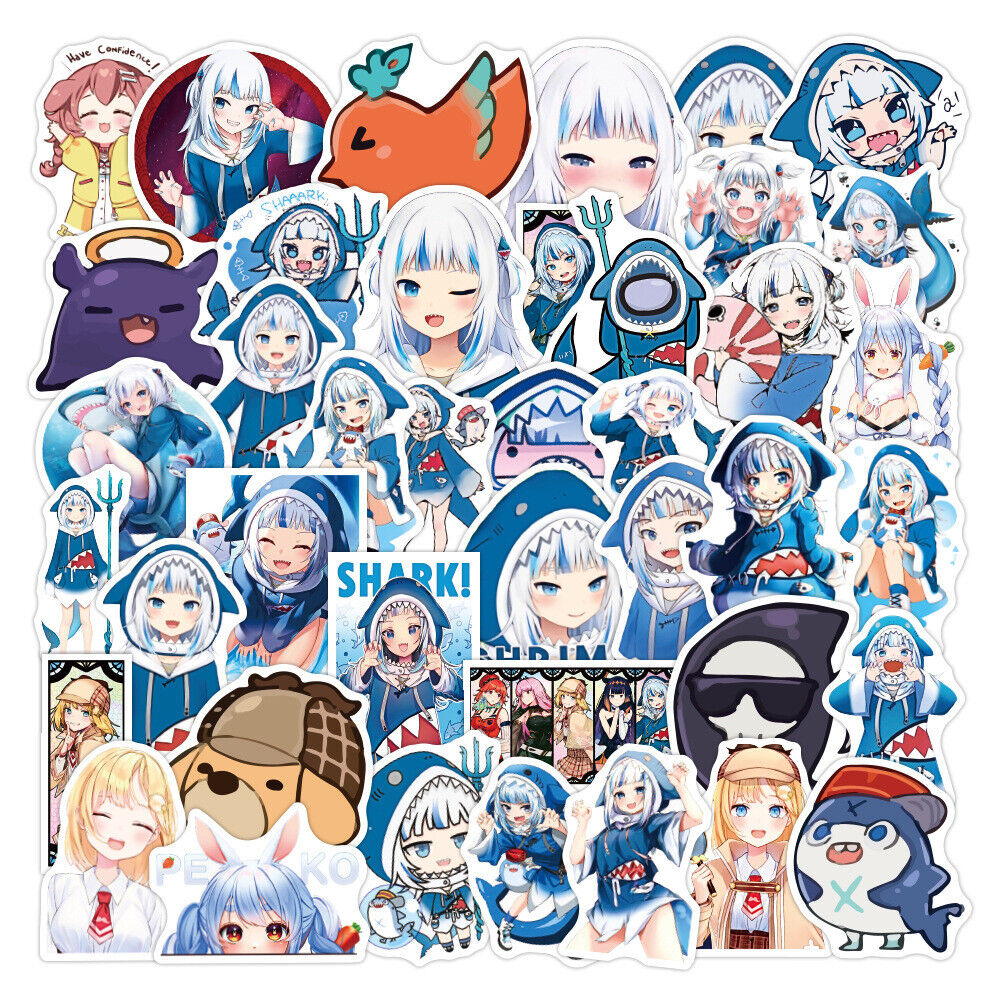 Hololive 50pcs Anime Gawr Gura and ENG/JAP characters Stickers Cartoons UK