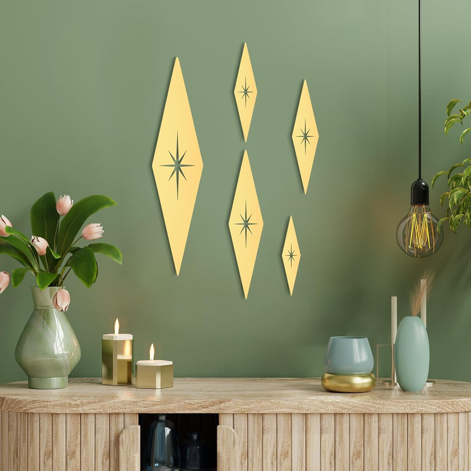5 Pieces Mid Century Modern Decor Midcentury Vintage Style Gold Starburst Metal