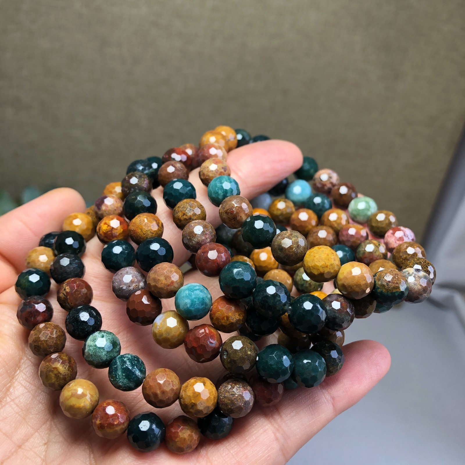 5Pcs Wholesal Natural Ocean Jasper bracelets Crystal ball sphere facet 8mm 5Pcs Wholesal Natural Ocean Jasper bracelets Crystal ball sphere facet 8mm