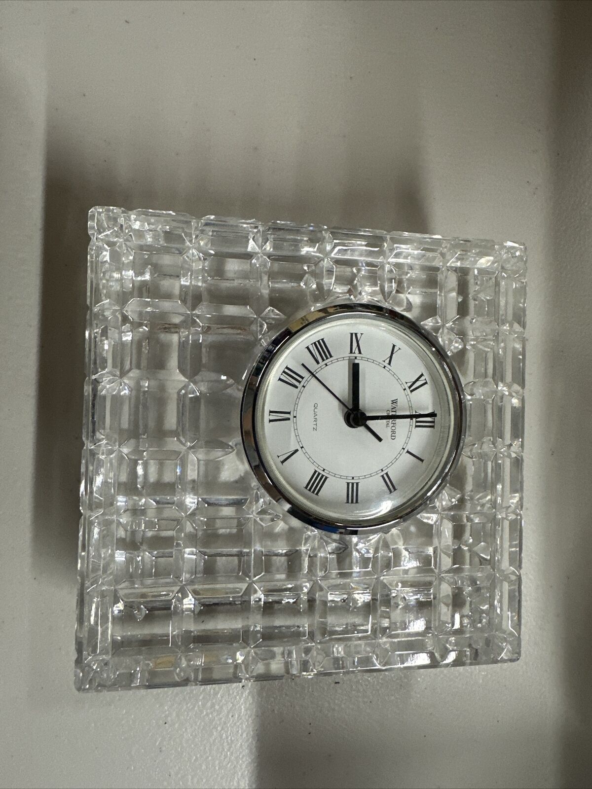 Waterford Crystal Large Square Offset Quartz Desk Table Mantel Clock -