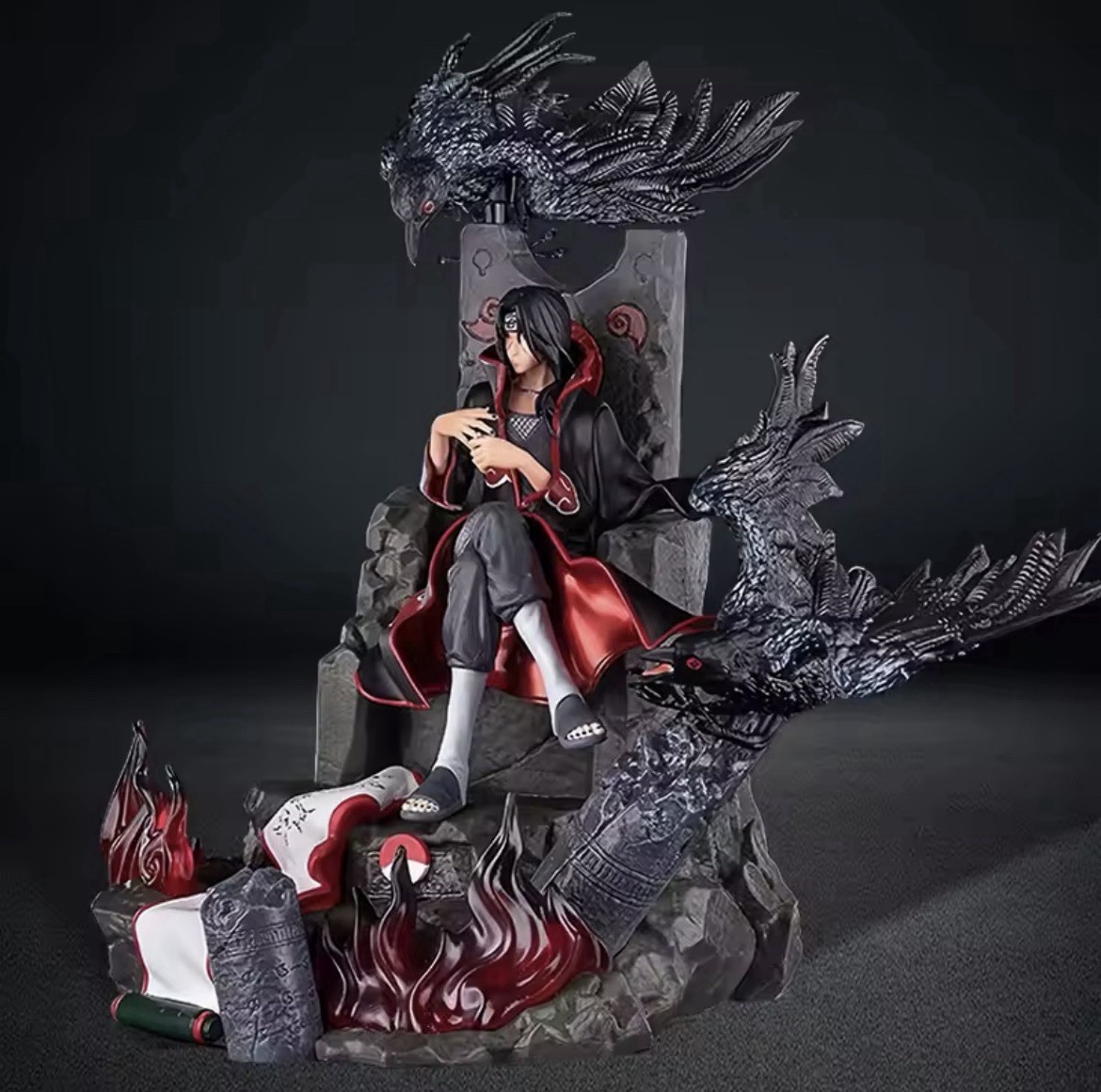 Naruto Itachi Uchiha Throne Figure 22cm PVC Statue Akatsuki Crow Display Naruto Itachi Uchiha Throne Figure 22cm PVC Statue Akatsuki Crow Display