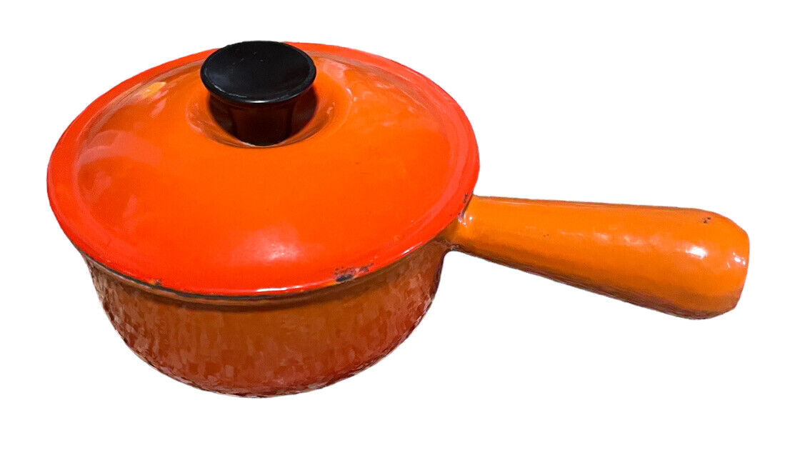 Vintage Le Creuset Enameled Cast Iron 1 Qt Orange Ombré Saucepan #14  France
