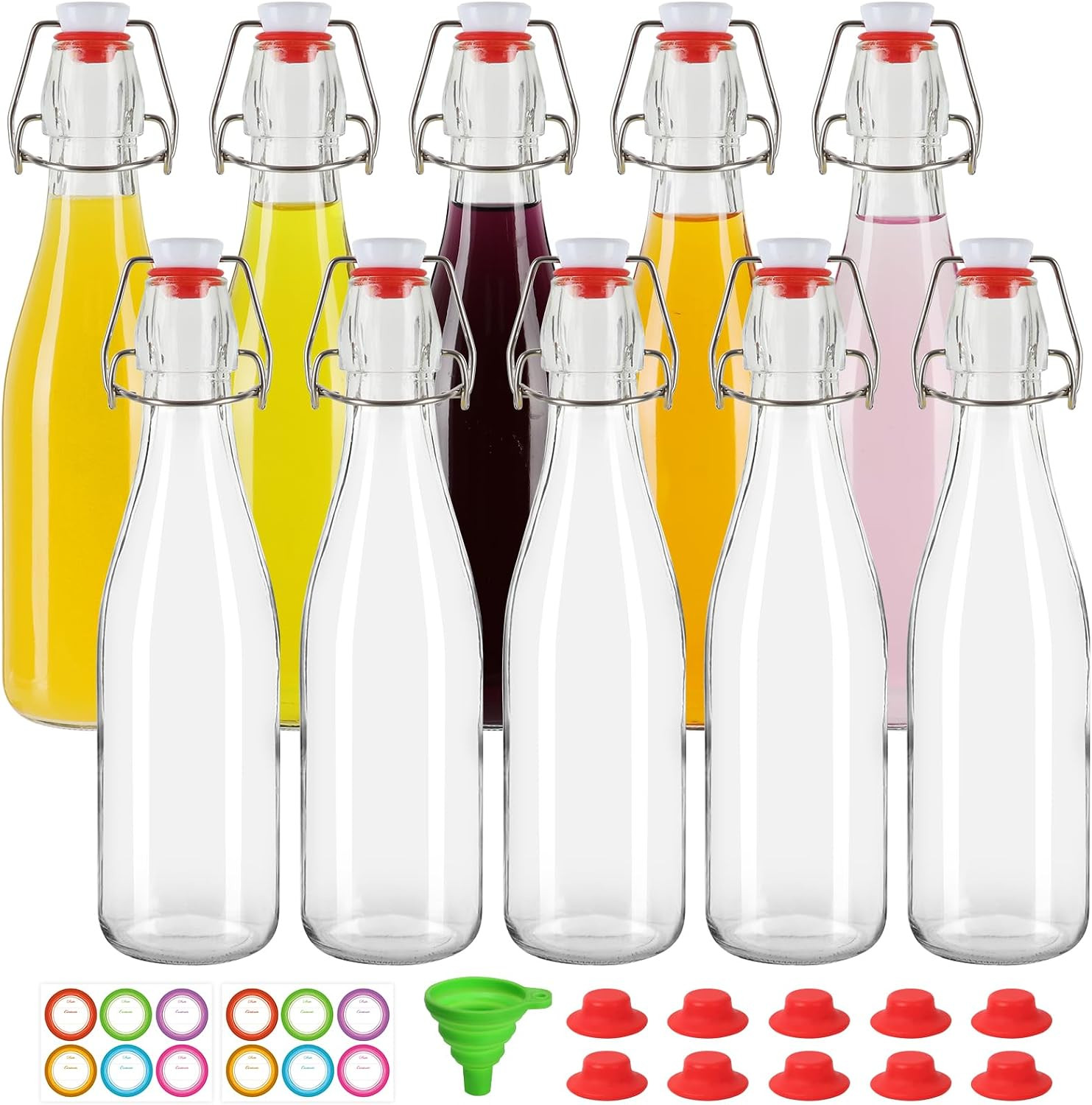 12 Oz 10 Pack Swing Top Glass Bottles, Flip Top Brewing Bottle with Airtight