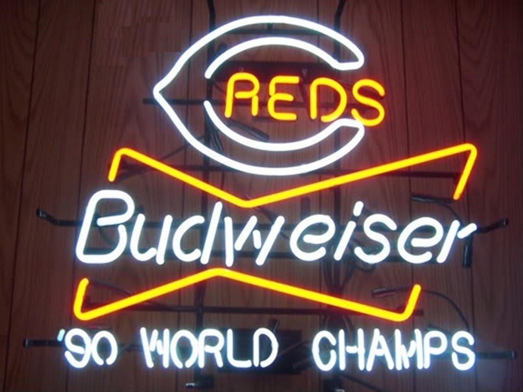 Cincinnati Reds 90' World Champions Beer 24"x20" Neon Sign Light Bar Real Glass