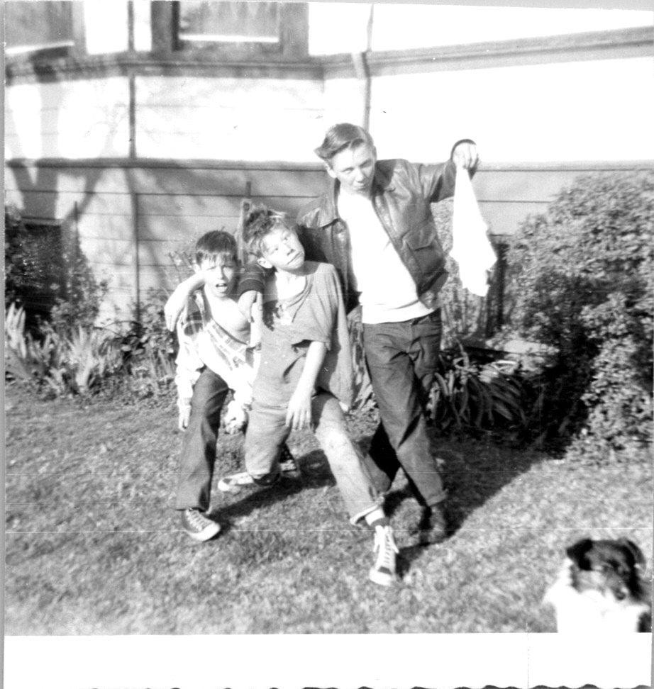 Three Young Boys Outside Being Silly B+W Found Photo V2731 Three Young Boys Outside Being Silly B+W Found Photo V2731