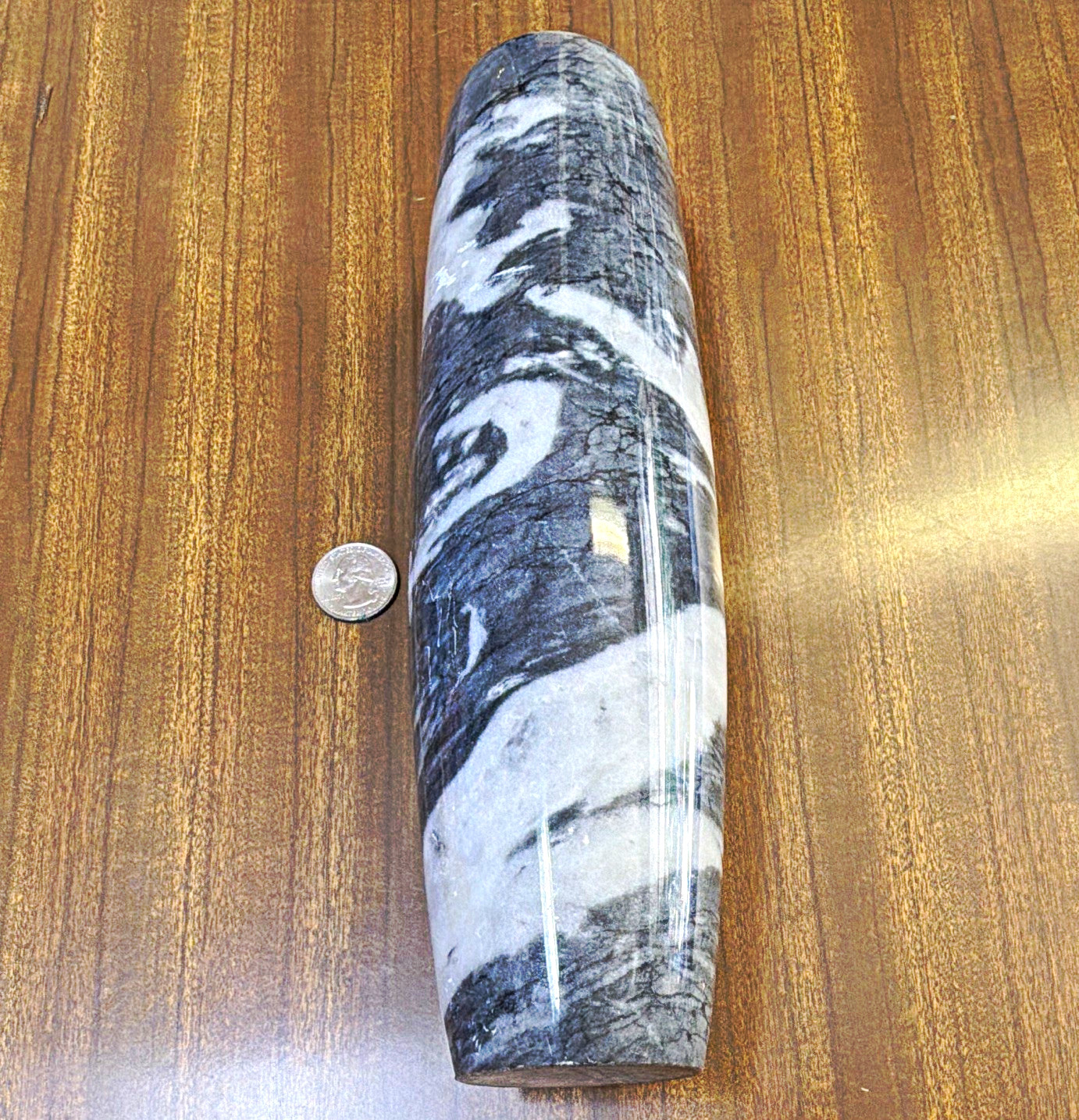 Stone Marbled Cylinder Vase, Polished Smooth Finish, Black White Gray Stone Marbled Cylinder Vase, Polished Smooth Finish, Black White Gray