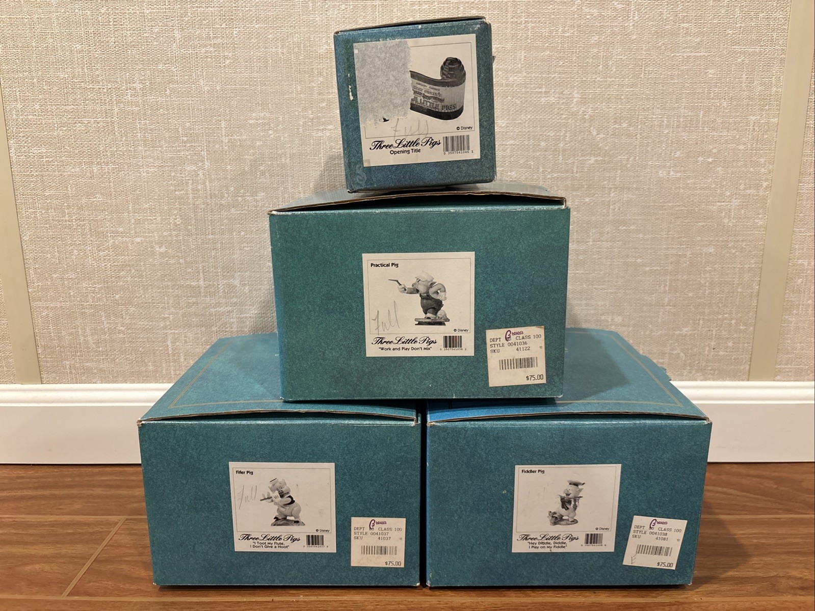 Vintage WDCC The Three Little Pigs & Title (Set Of 4) With Original Boxes