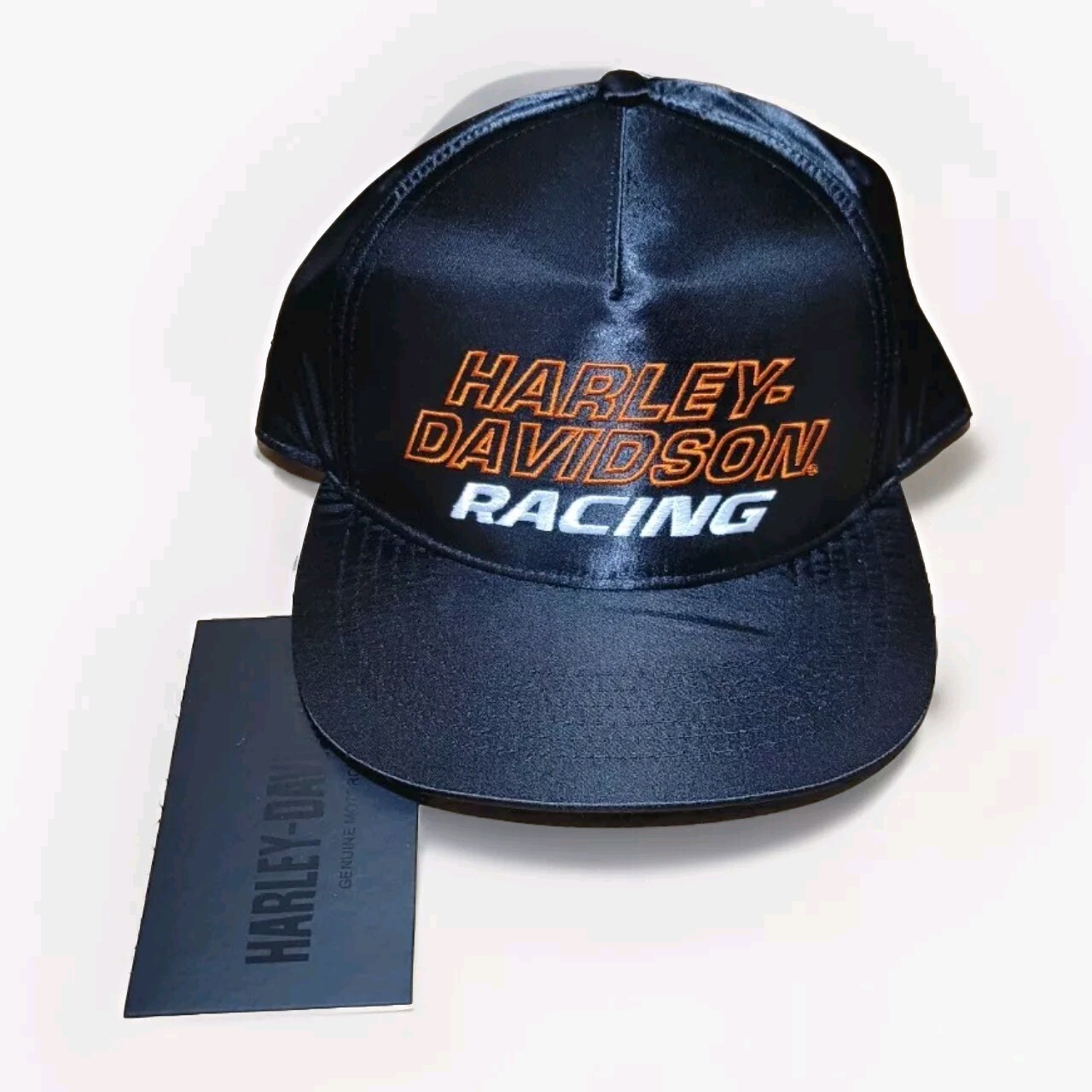 Brand New Harley Davidson Racing Snap Back Hat Ball Cap Orange Black Satin Brand New Harley Davidson Racing Snap Back Hat Ball Cap Orange Black Satin