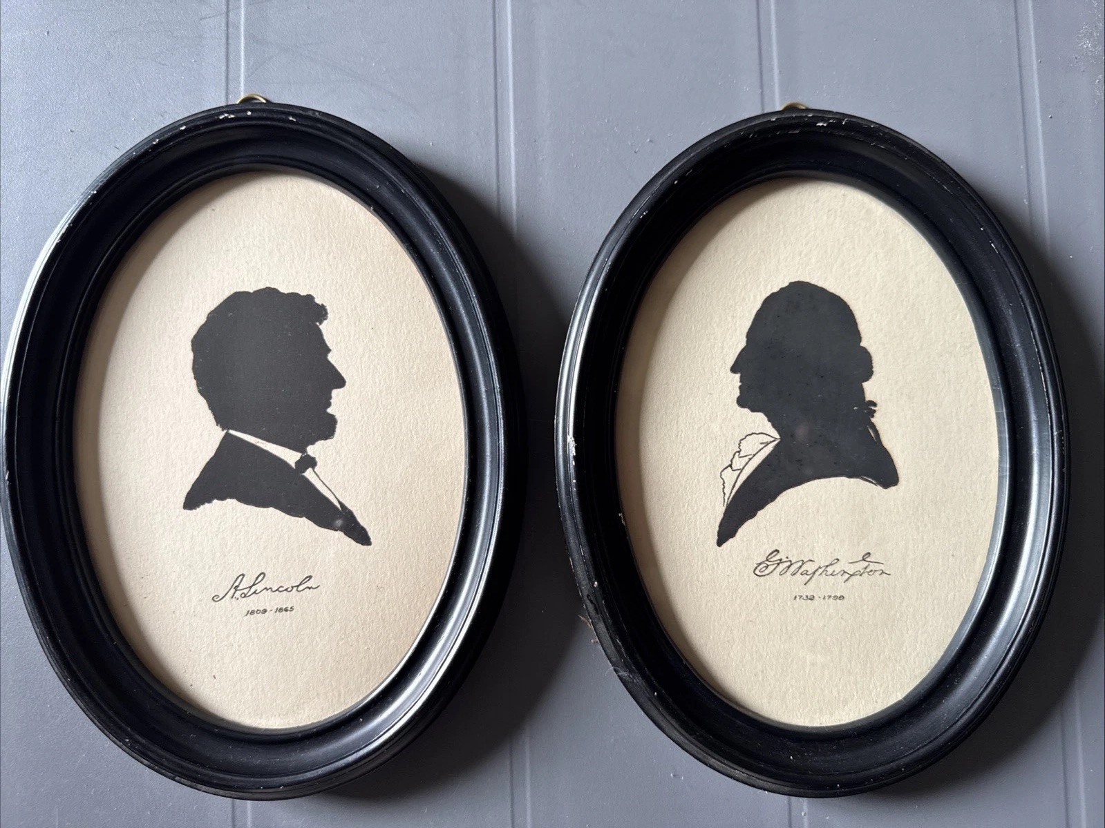 Antique 1926 Silhouette Pair Washington & Lincoln Craftsman Press Chicago Schanz Antique 1926 Silhouette Pair Washington & Lincoln Craftsman Press Chicago Schanz