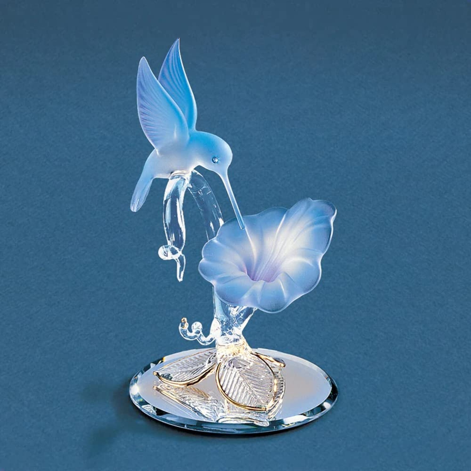 Glass Baron Hummingbird & Blue Flower Glass Figurine Glass Baron Hummingbird & Blue Flower Glass Figurine