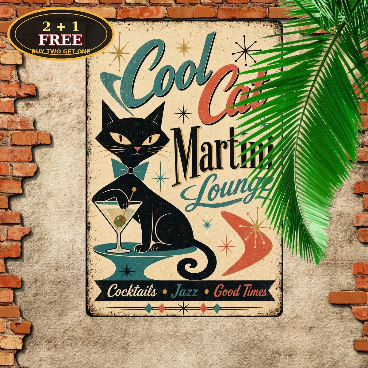 Retro Black Cat Martini Glass Lounge Bar Sarcastic Joke Metal Sign 8x12