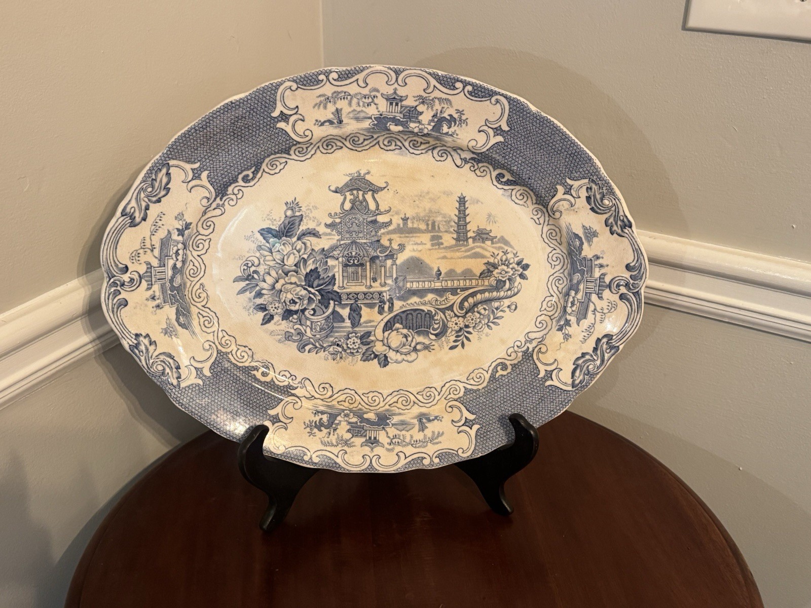 antique Allertons England oval serving platter, "Chinese" pattern, 1903-1912 antique Allertons England oval serving platter, "Chinese" pattern, 1903-1912