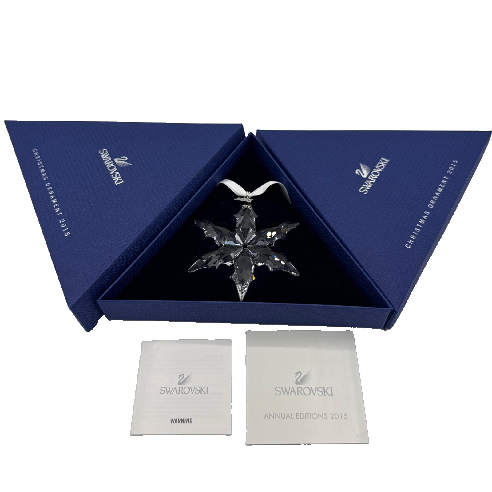 Swarovski 2015 Annual Christmas Ornament Crystal Snowflake Box Sleeve & Certific