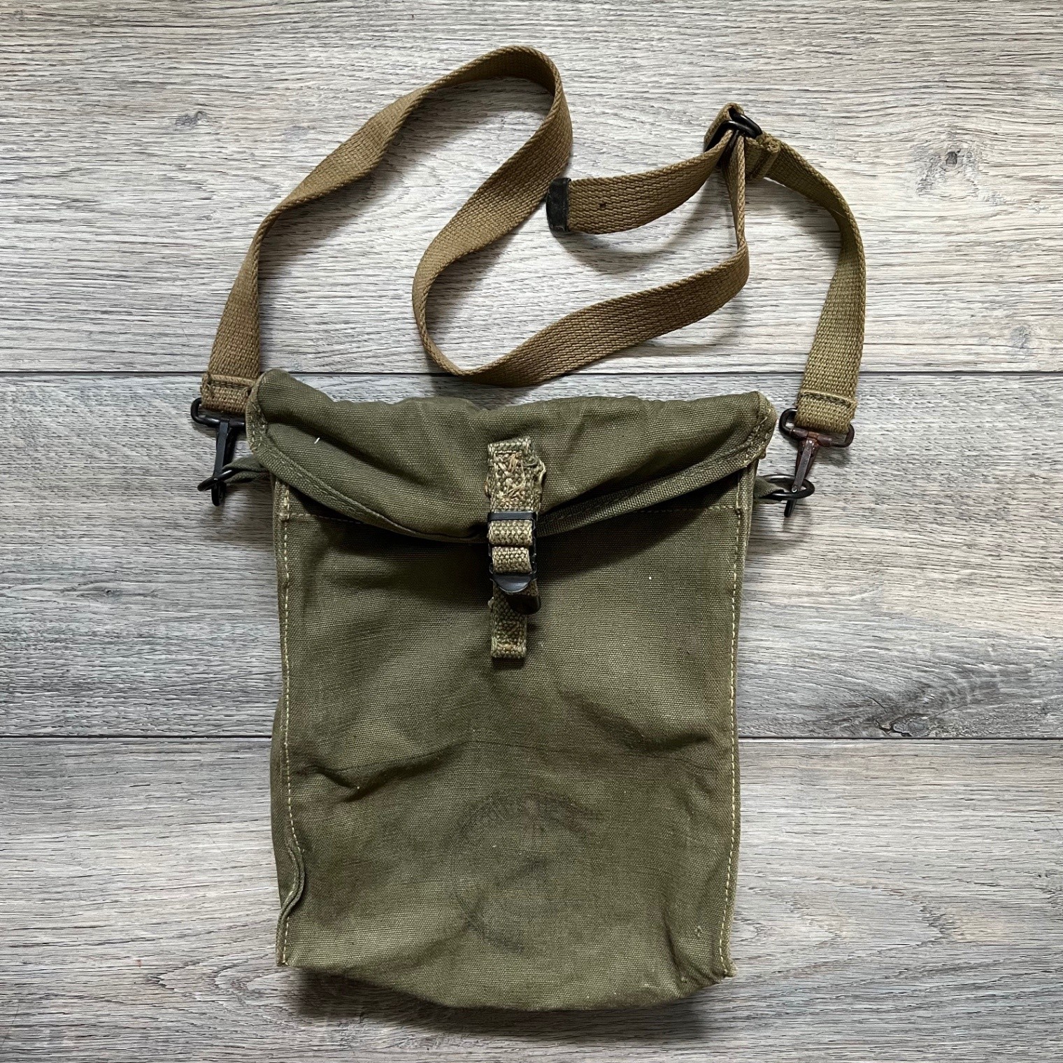 Vintage Olive Drab Canvas Military Field Utility Satchel Shoulder Bag Strap