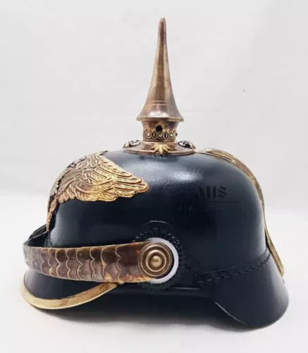 Imperial Officer German Antique Brass Spiked Prussian Pickelhaube Leather Helmet Imperial Officer German Antique Brass Spiked Prussian Pickelhaube Leather Helmet