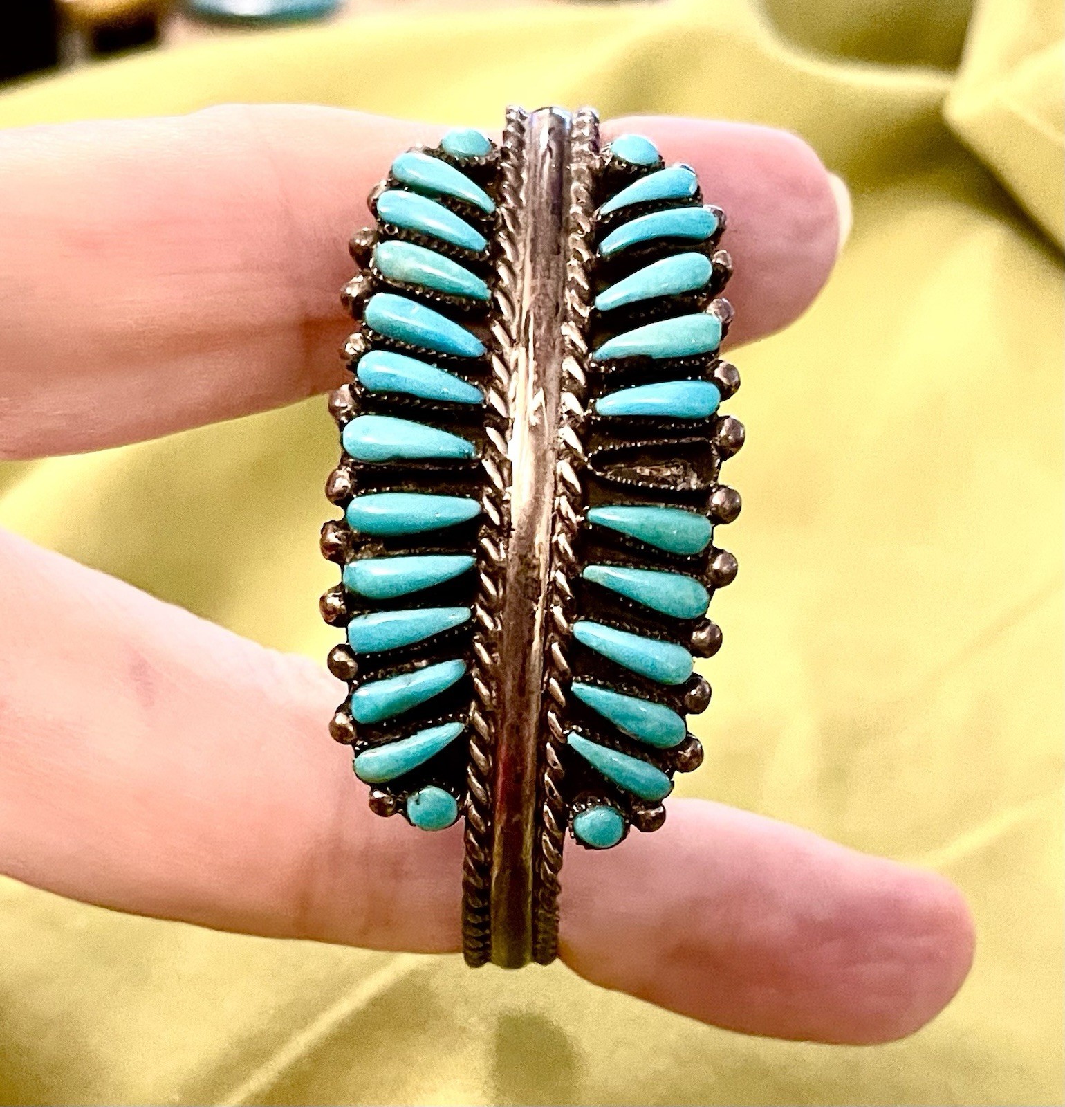 Signed “Je” Vintage Zuni Turquoise Silver Bracelet Cuff 6-1/2" OOAK CUSTOM Signed “Je” Vintage Zuni Turquoise Silver Bracelet Cuff 6-1/2" OOAK CUSTOM
