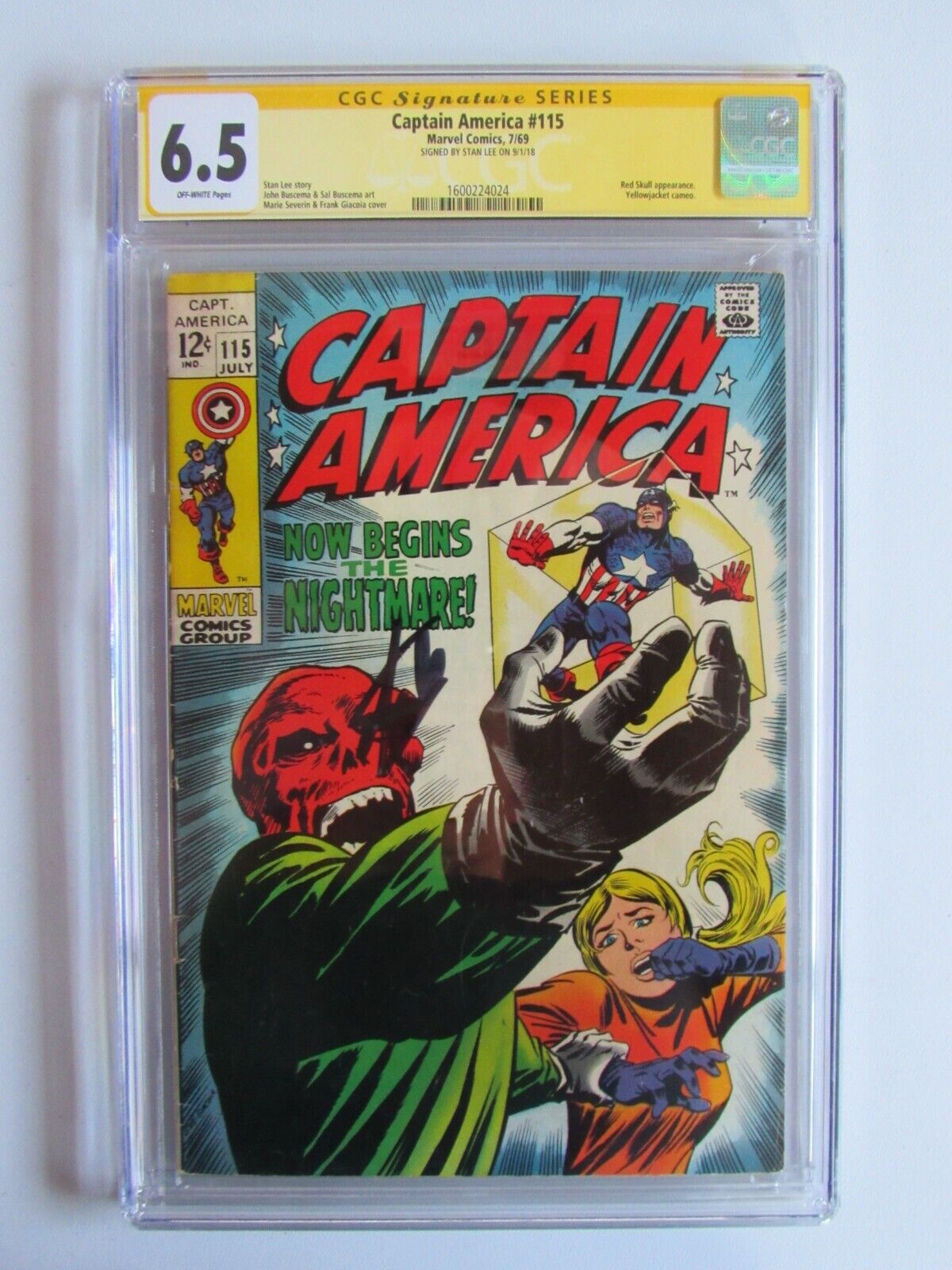 Captain America 115 CGC 6.5 SS Signed by Stan Lee Red Skull App 1969