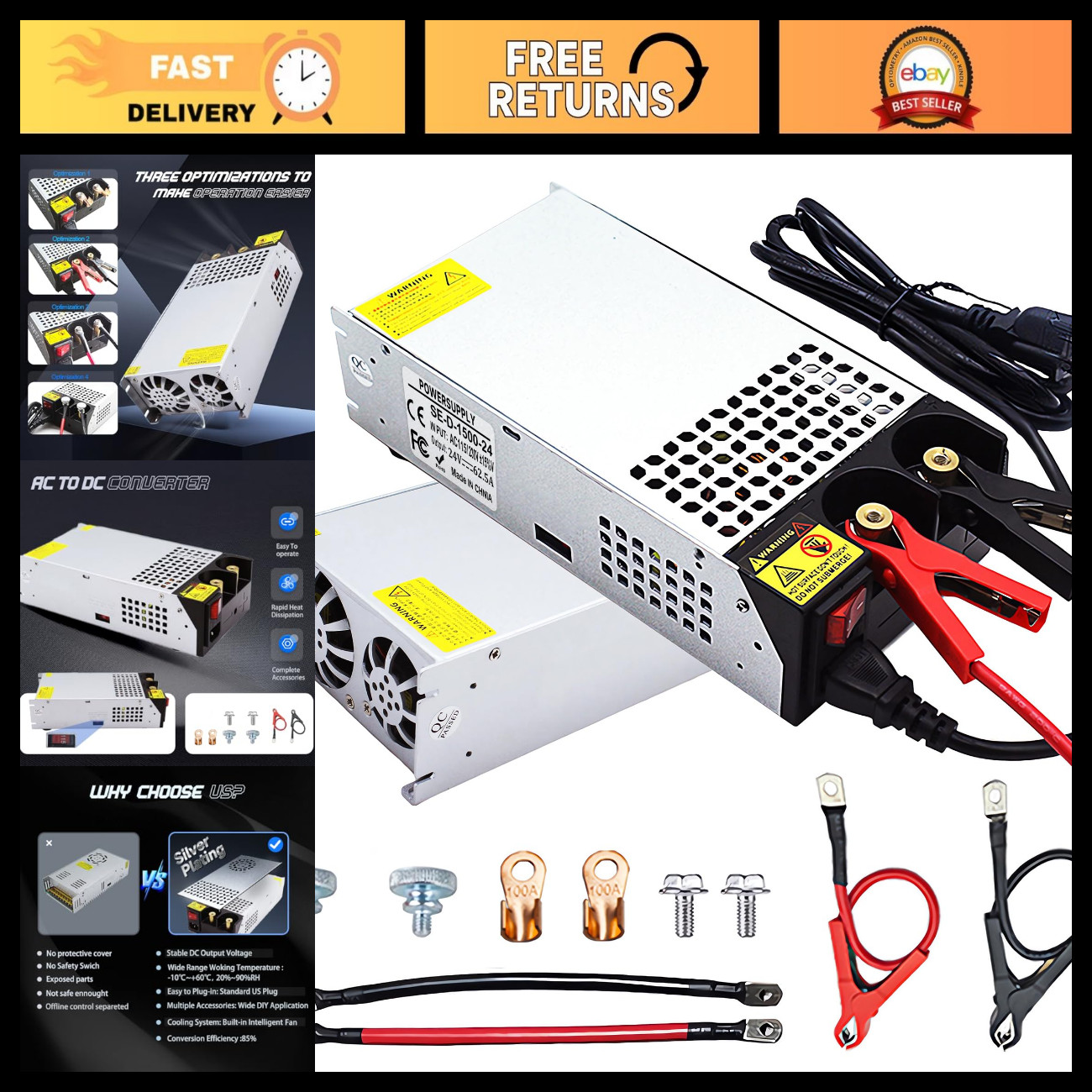 120V AC to 24V DC Converter,110V to 24V 62.5A 1500W Power Supply 120V AC to 24V DC Converter,110V to 24V 62.5A 1500W Power Supply