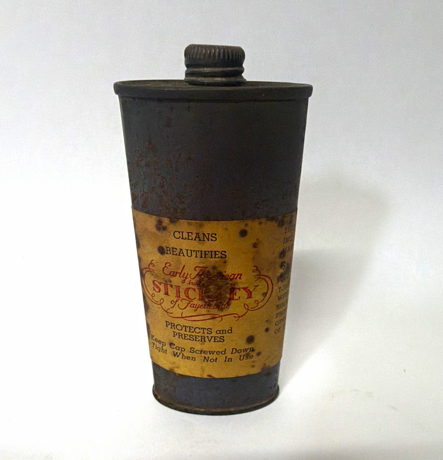 Vintage L. & J.G. Stickley Furniture Dressing Tin Can – Fayetteville, N.Y. Vintage L. & J.G. Stickley Furniture Dressing Tin Can – Fayetteville, N.Y.