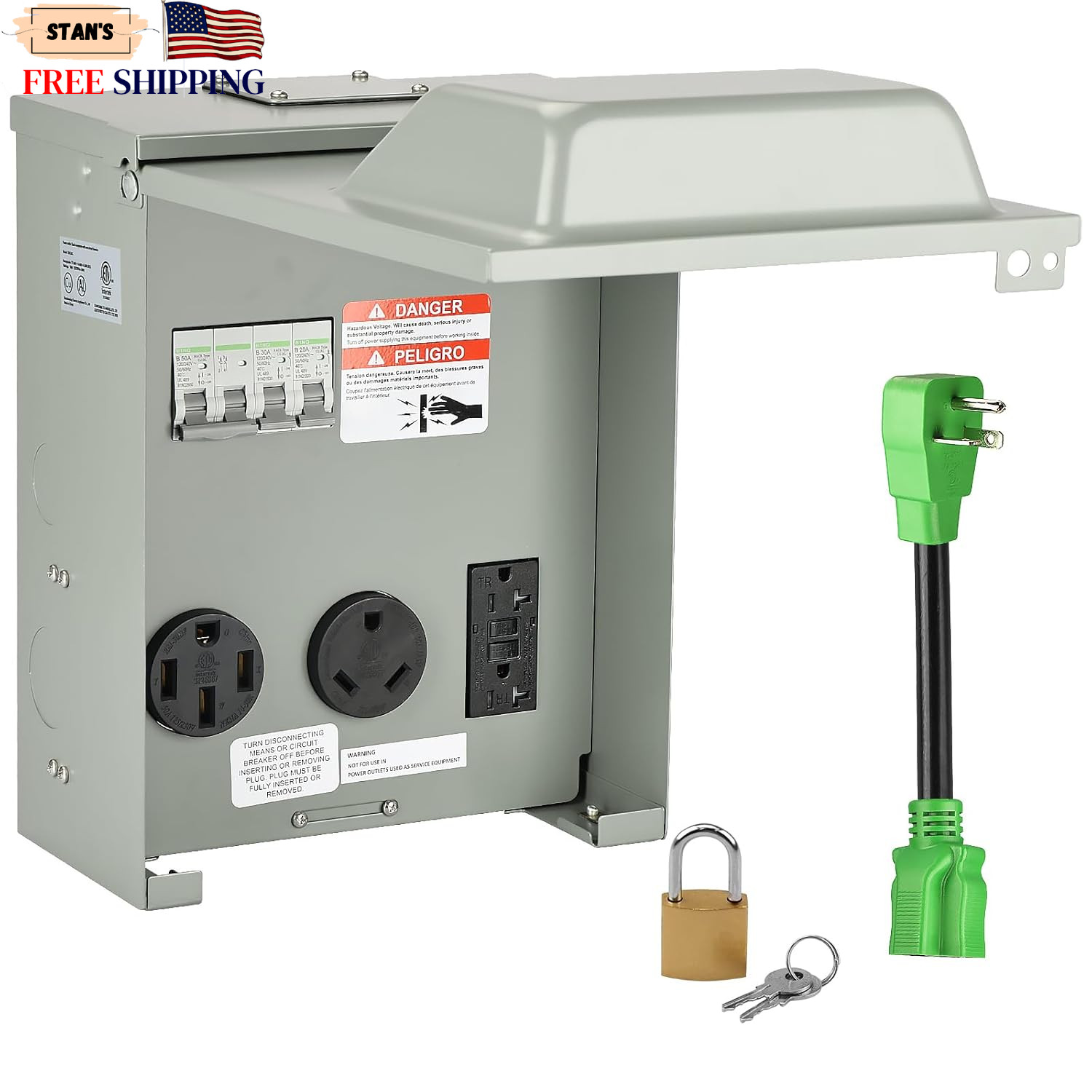 RV Temporary Power Outlet Panel with Breaker ETL Listed 20 30 50 Amp RV Recep... RV Temporary Power Outlet Panel with Breaker ETL Listed 20 30 50 Amp RV Recep...