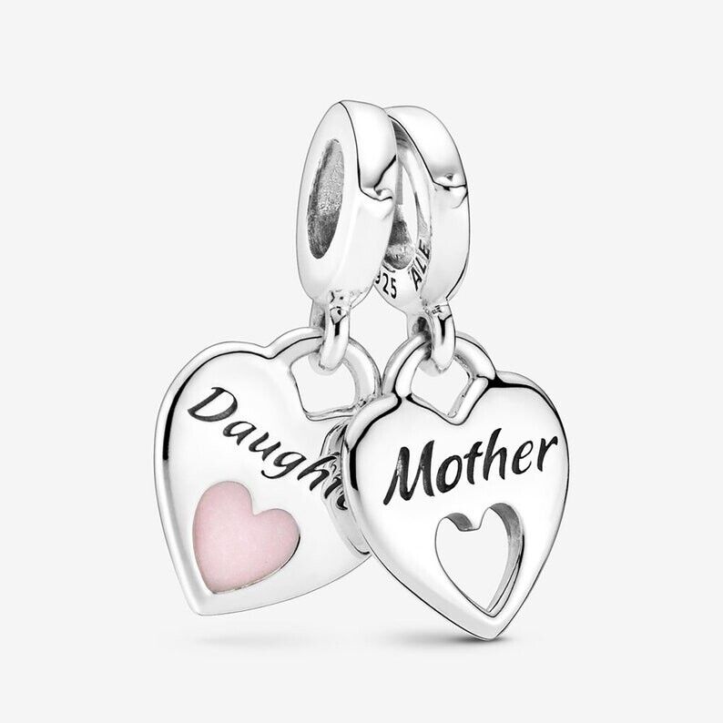 New Pandora Mother and Daughter Dangle Charm Bead w/pouch Always in my Heart